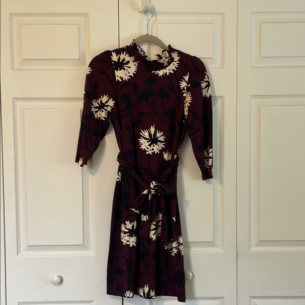 Ann Taylor Floral Dress Burgundy Size Sp